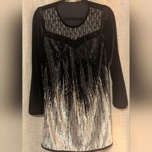 Vintage Style Deco Flapper Velvet Beaded Women's Dress Occasion Black Gold OS/M